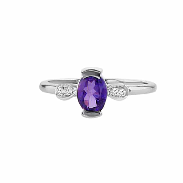 0.80ct Amethyst and Diamonds Ring, 14K White Gold
