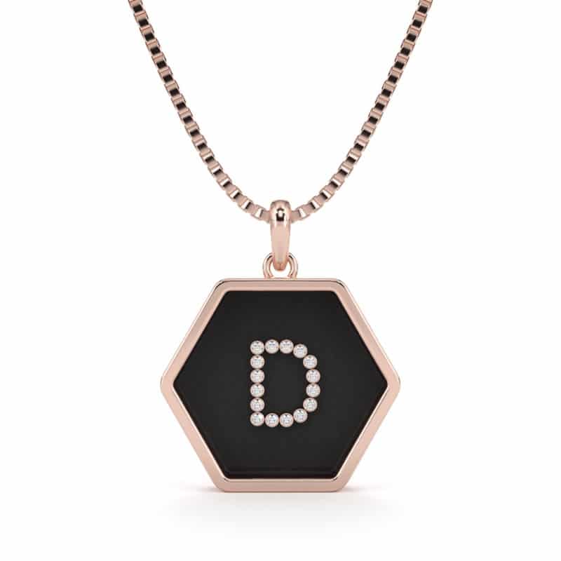 שרשרת יהלומים משובצים בתליון אות בצורת משושה זהב לבן צהוב או אדום 14 קראט