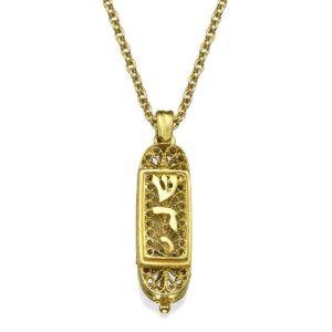 14k yellow gold mezuza pendant