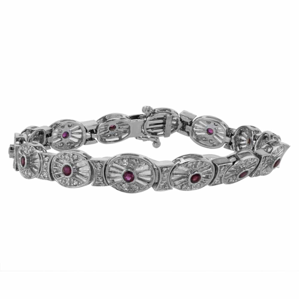 1.27ct Ruby Gem and Diamonds Bracelet, set in 18K White Gold