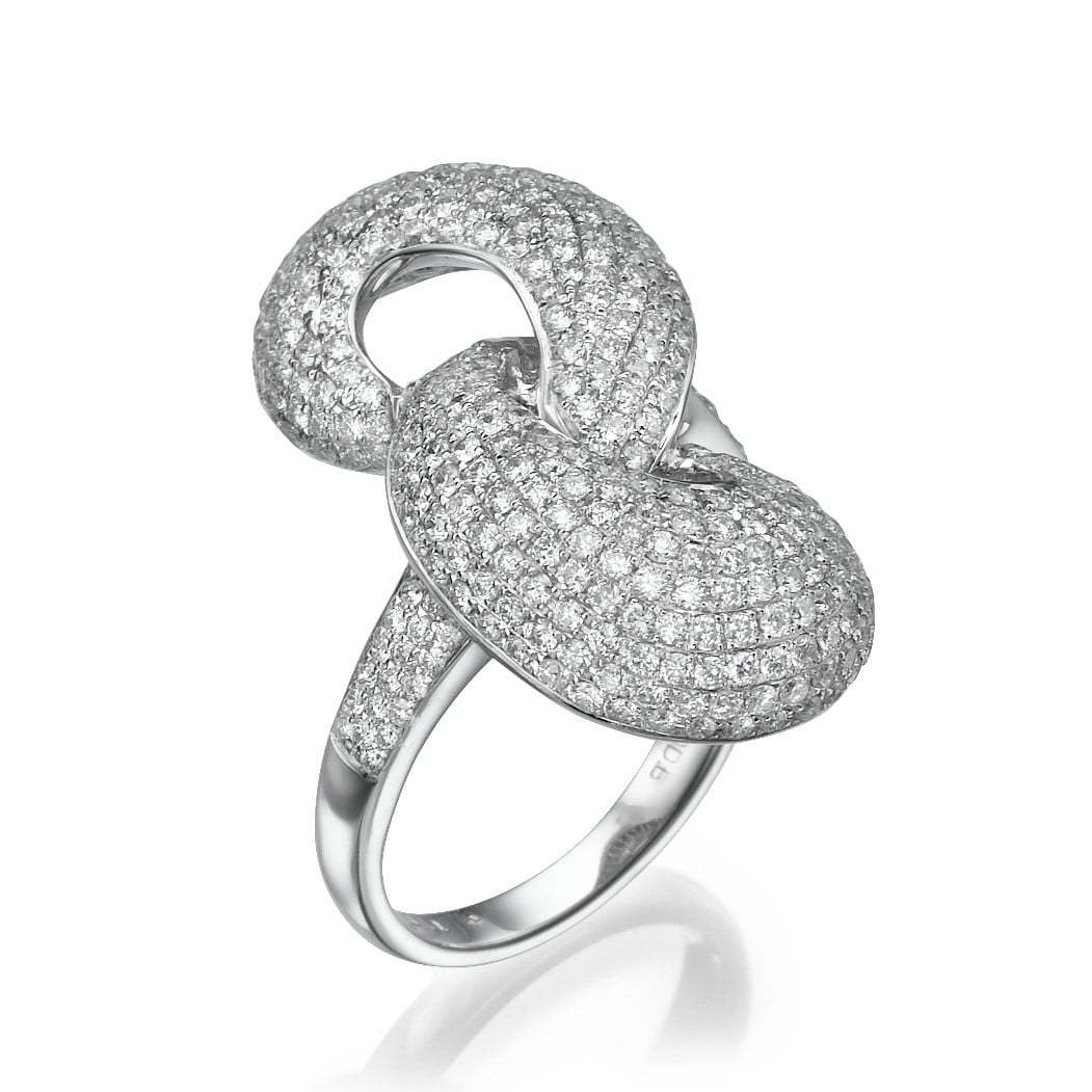 טבעת דגם מארין, זהב-לבן 18 קראט, משובצת יהלומים
