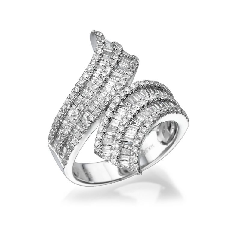 טבעת דגם ארבל, זהב-לבן 14 קראט, משובצת יהלומים