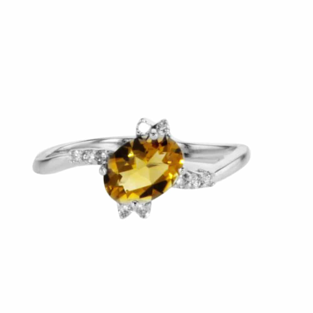 0.74ct Citrine and Diamonds Ring, set in 14K White Gold