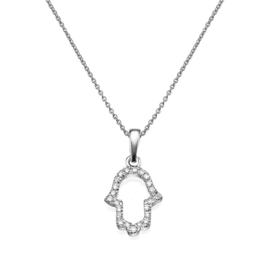 Hamsa Pendant with DIamonds, 14K White Gold set with diamonds