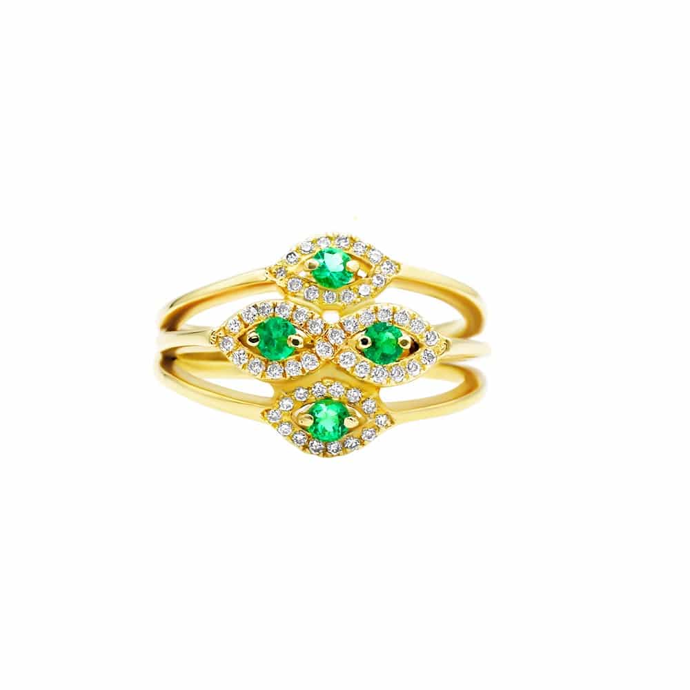 0.25ct Emerald and Diamonds Ring, 14K White Gold