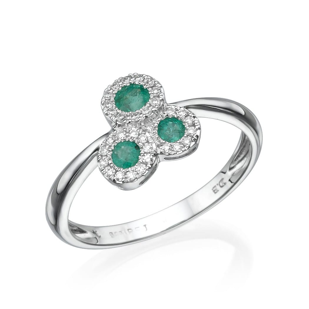 0.28ct Emerald and Diamonds Ring, 14K White Gold