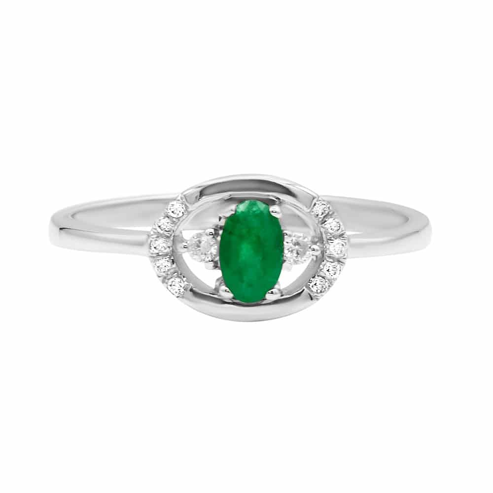 0.23ct Emerald and Diamonds Ring, 14K White Gold