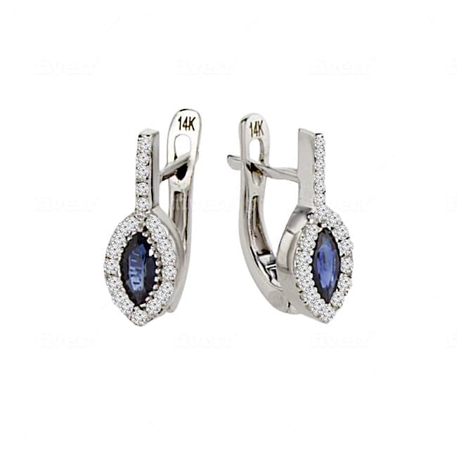 0.50ct Sapphire and Diamonds Earrings, 14K White Gold