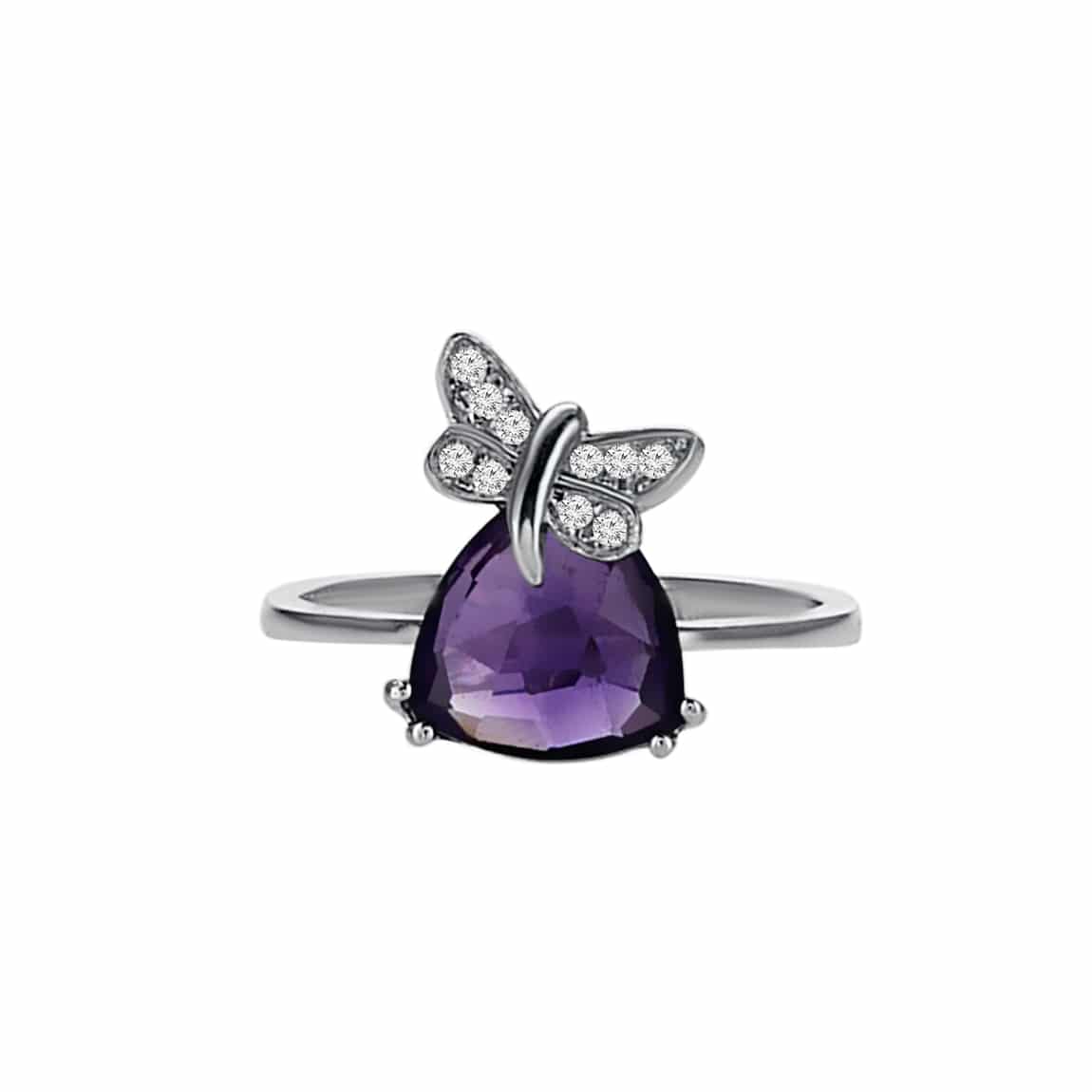 2.0ct Amethyst and Diamonds Ring, 14K White Gold