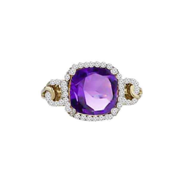 3.25ct Amethyst and Diamonds Ring, 14K Yellow Gold