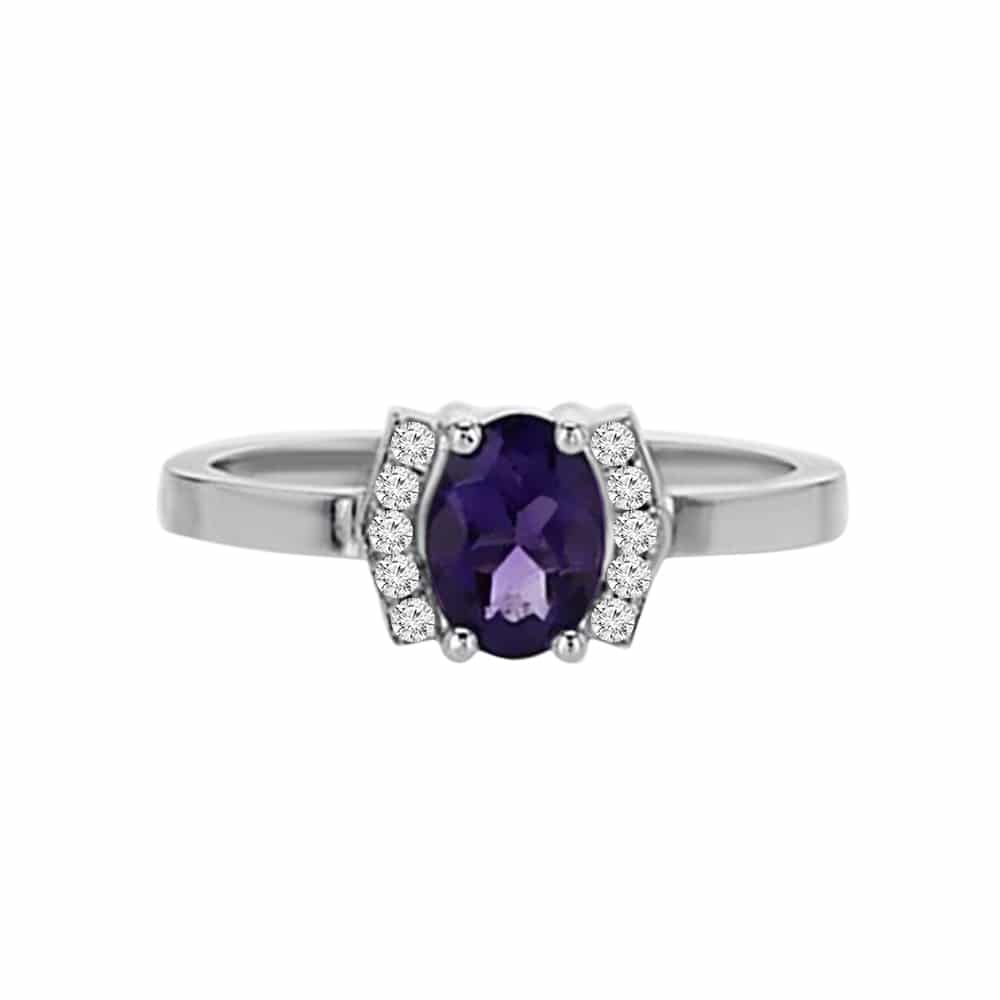 0.78ct Amethyst and Diamonds Ring, 14K White Gold
