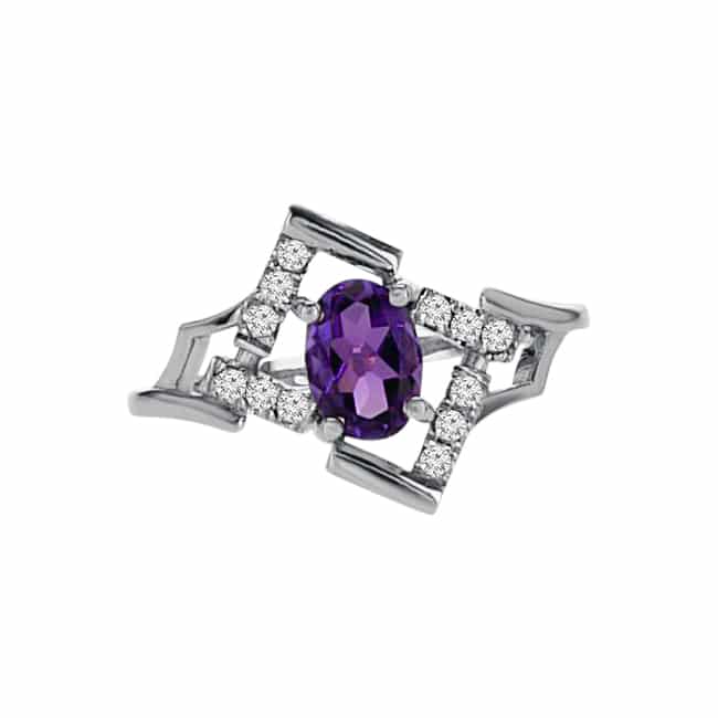 0.78ct Amethyst and Diamonds Ring, 14K White Gold