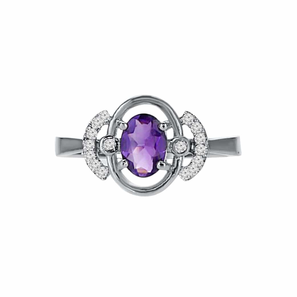0.48ct Amethyst and Diamonds Ring, 14K White Gold