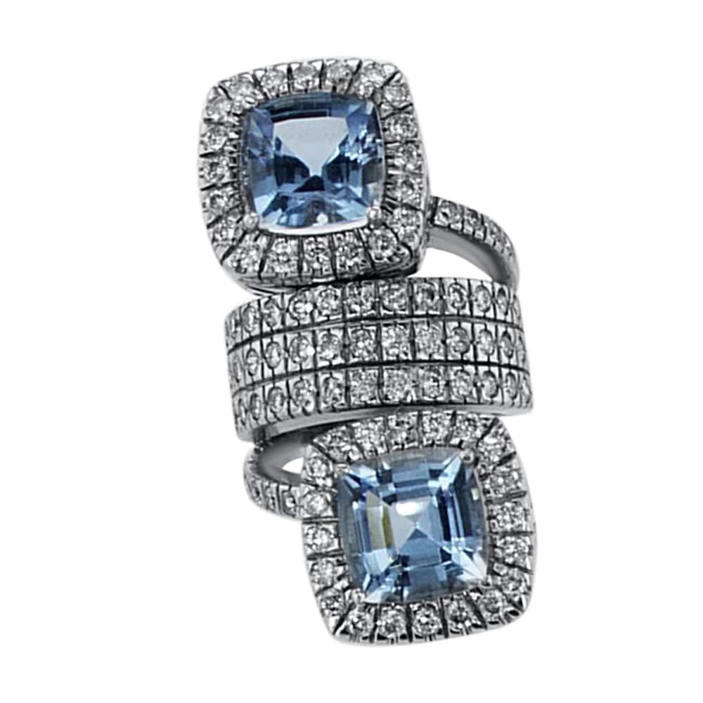 11ct Blue Topaz Gems and Diamonds Ring, 18K White Gold