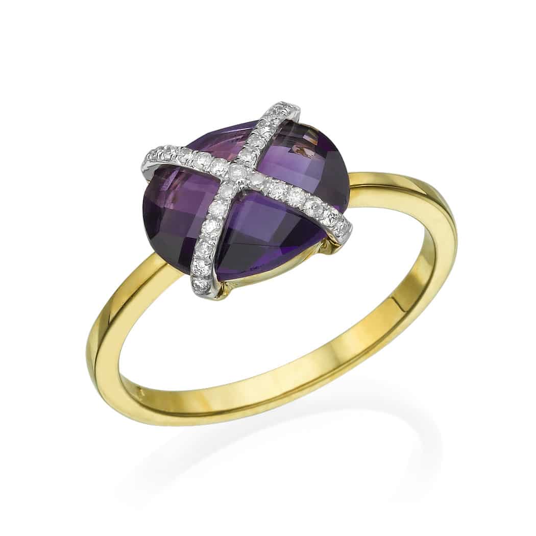 2.06ct Amethyst and Diamonds Ring, 9K Yellow Gold