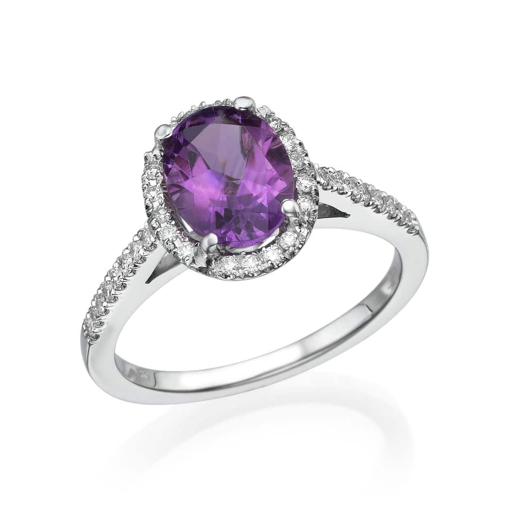 1.70ct Amethyst and Diamonds Ring, 14K White Gold