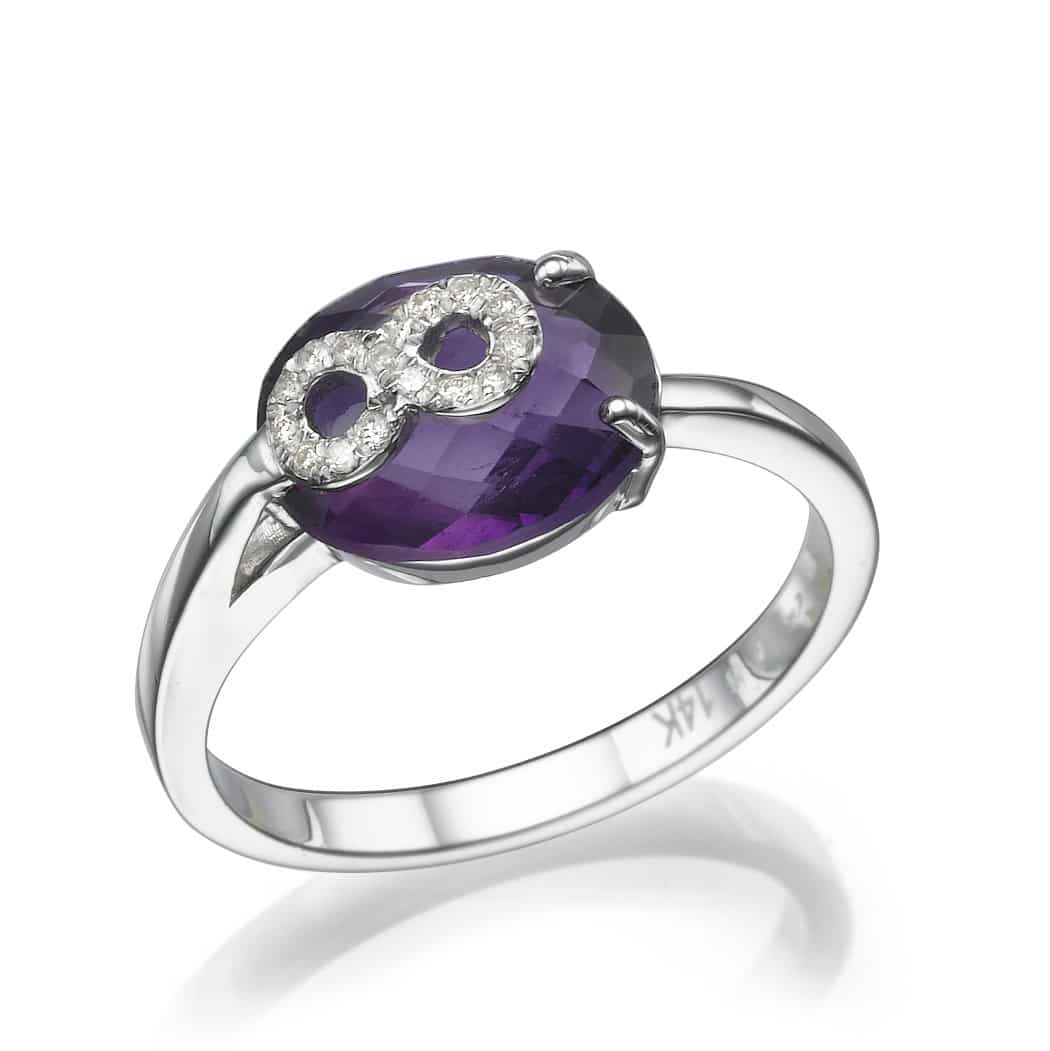 2.23ct Amethyst and Diamonds Ring, 14K White Gold