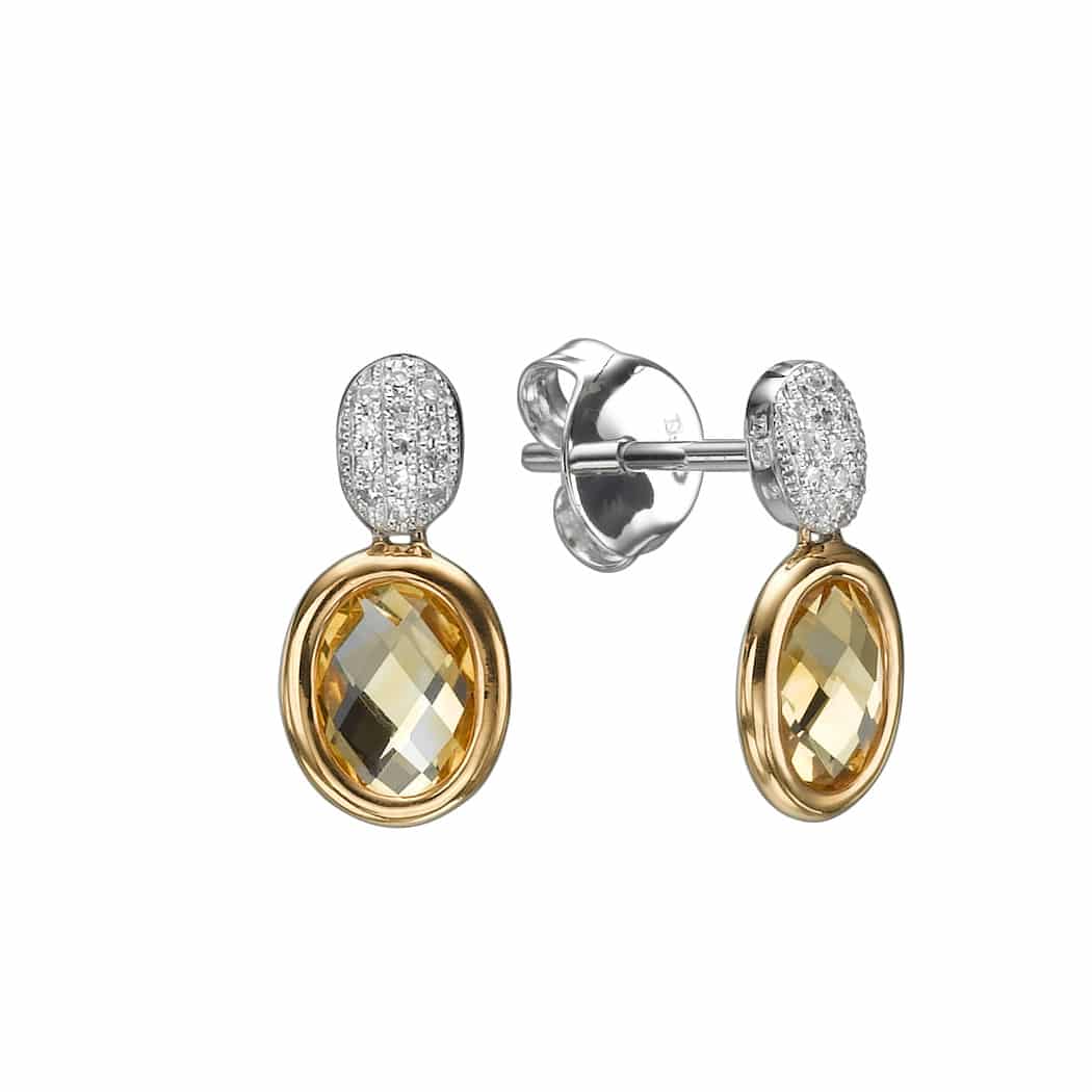 1.21ct Citrine and Diamonds Earrings, 14K White Gold