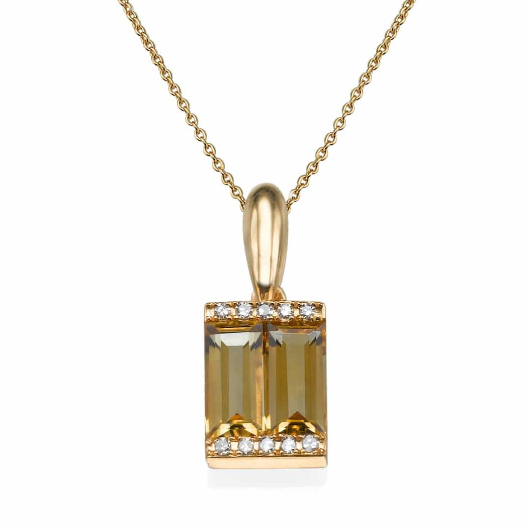 0.70 carat citrin pendant, 14k rose red gold set with diamonds.