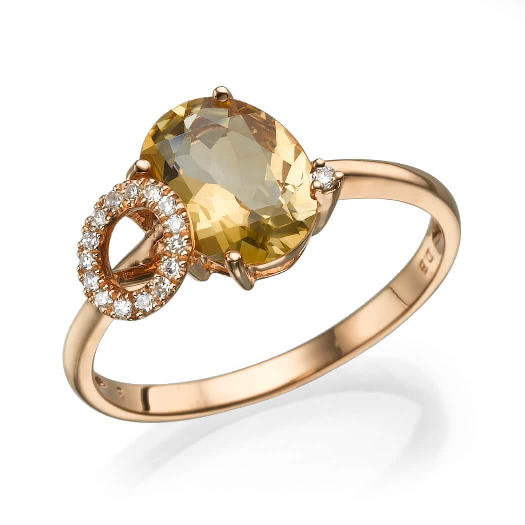 1.41ct Citrine and Diamonds Ring, set in 14K Rose Gold
