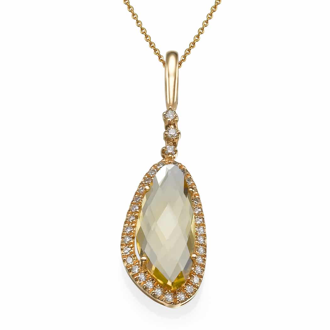 1.40ct citrine gem pendant, 14K rose red set with diamonds