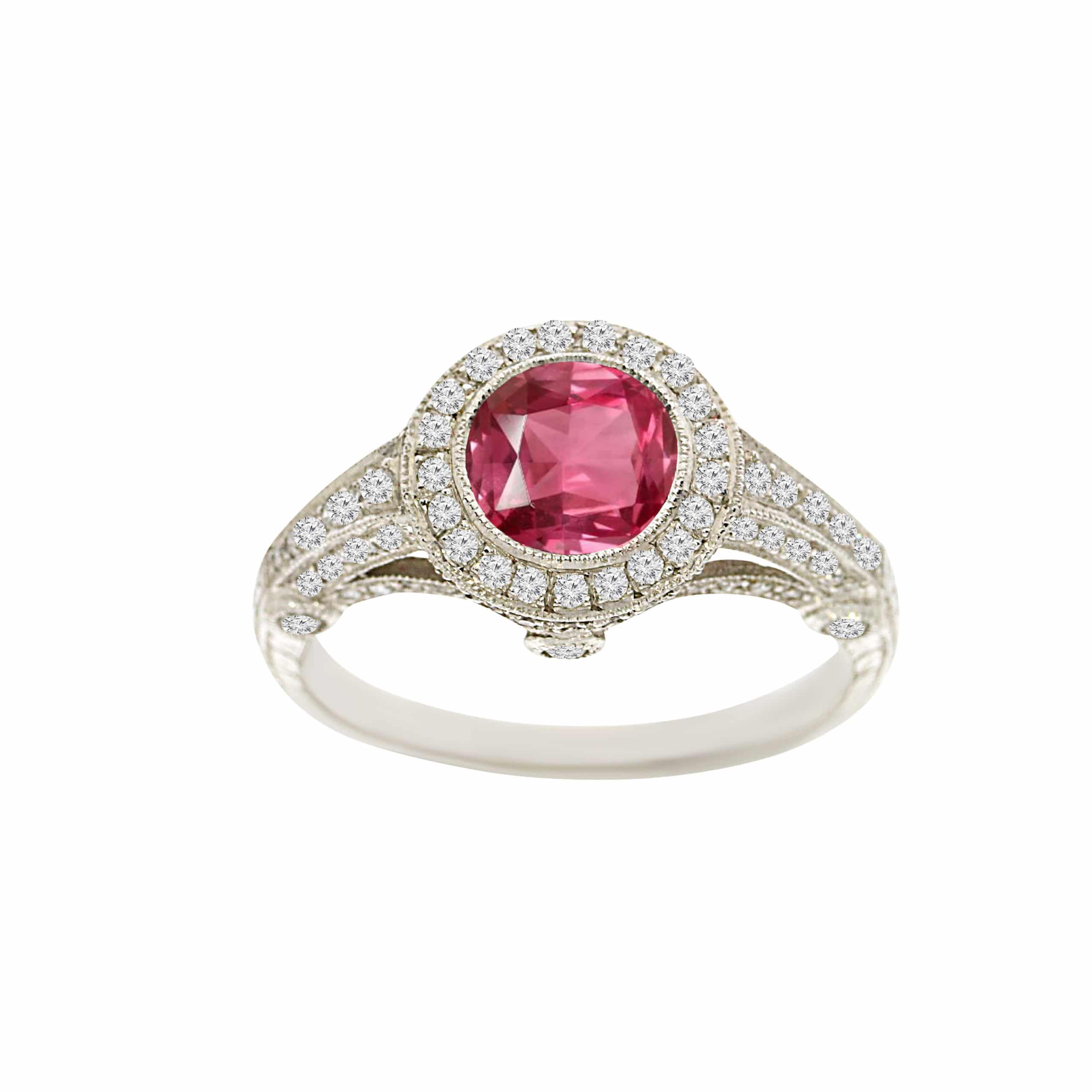 0.88ct Ruby and Diamonds Ring, set in 95K Platinum Gold