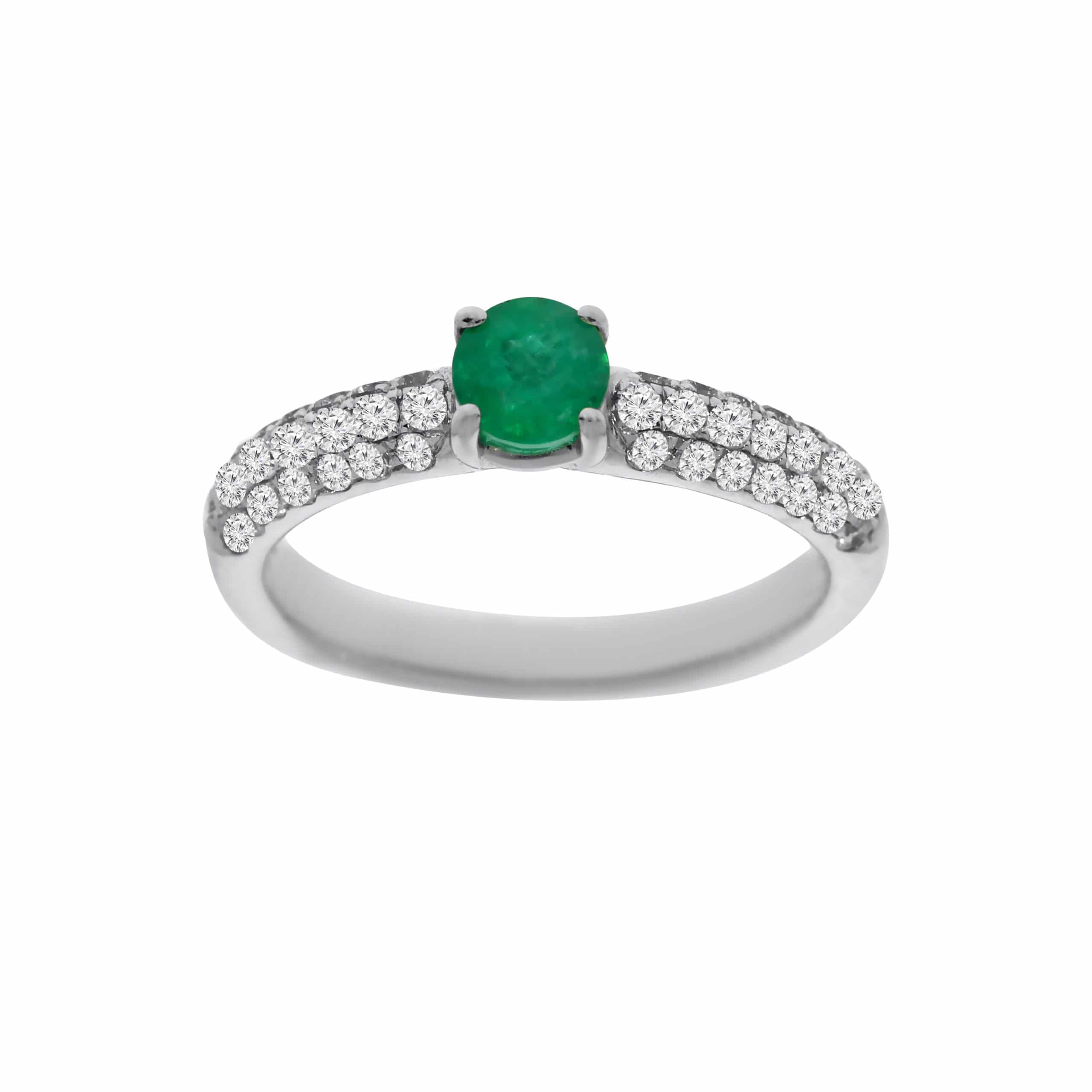 0.41ct Emerald and Diamonds Ring, 14K White Gold