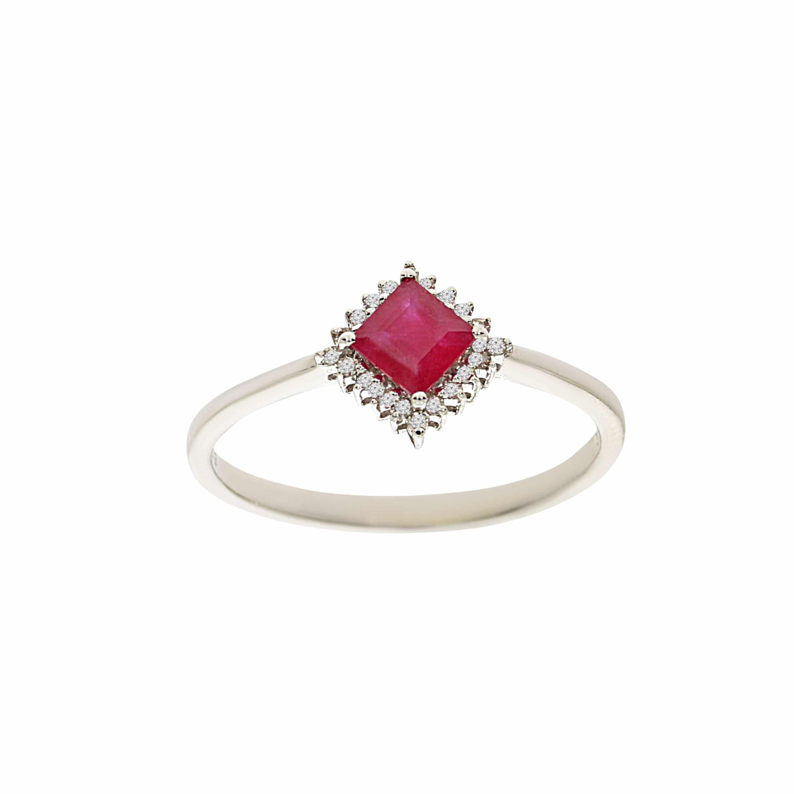 0.45ct Ruby and Diamonds Ring, 14K White Gold