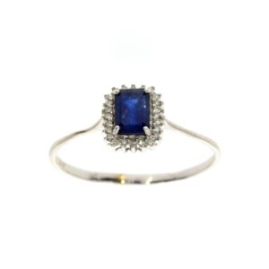 0.86ct Sapphire and Diamonds Ring, 14K White Gold