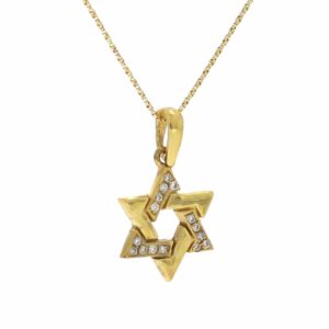 Star of David Pendant of 14K Yellow Gold set with diamonds