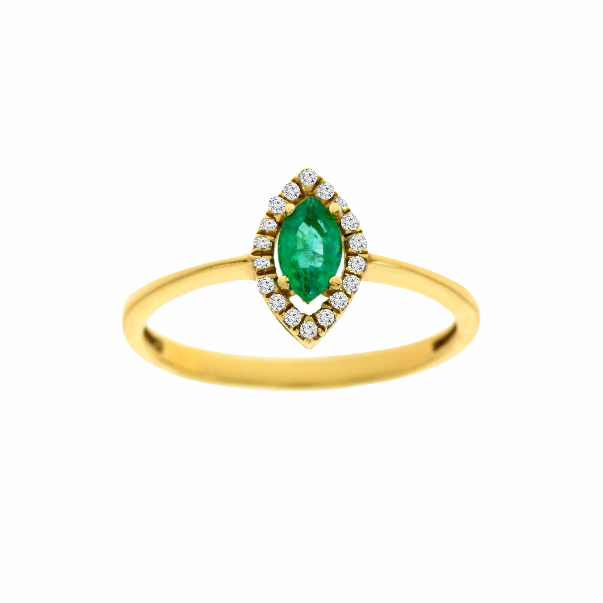 0.32ct Emerald and Diamonds Ring, 14K Yellow Gold