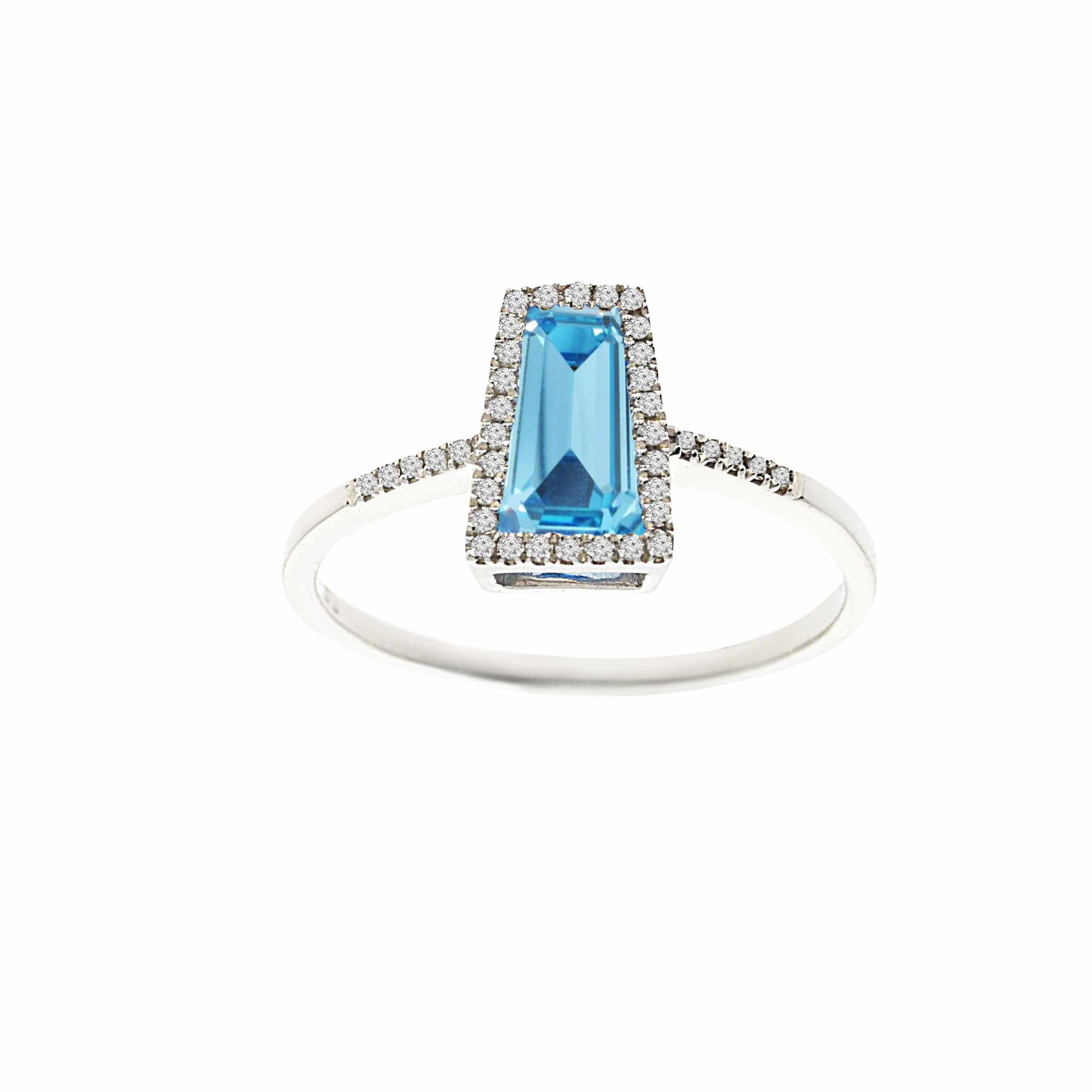 0.79ct Blue Topaz and Diamonds Ring, 14K White Gold