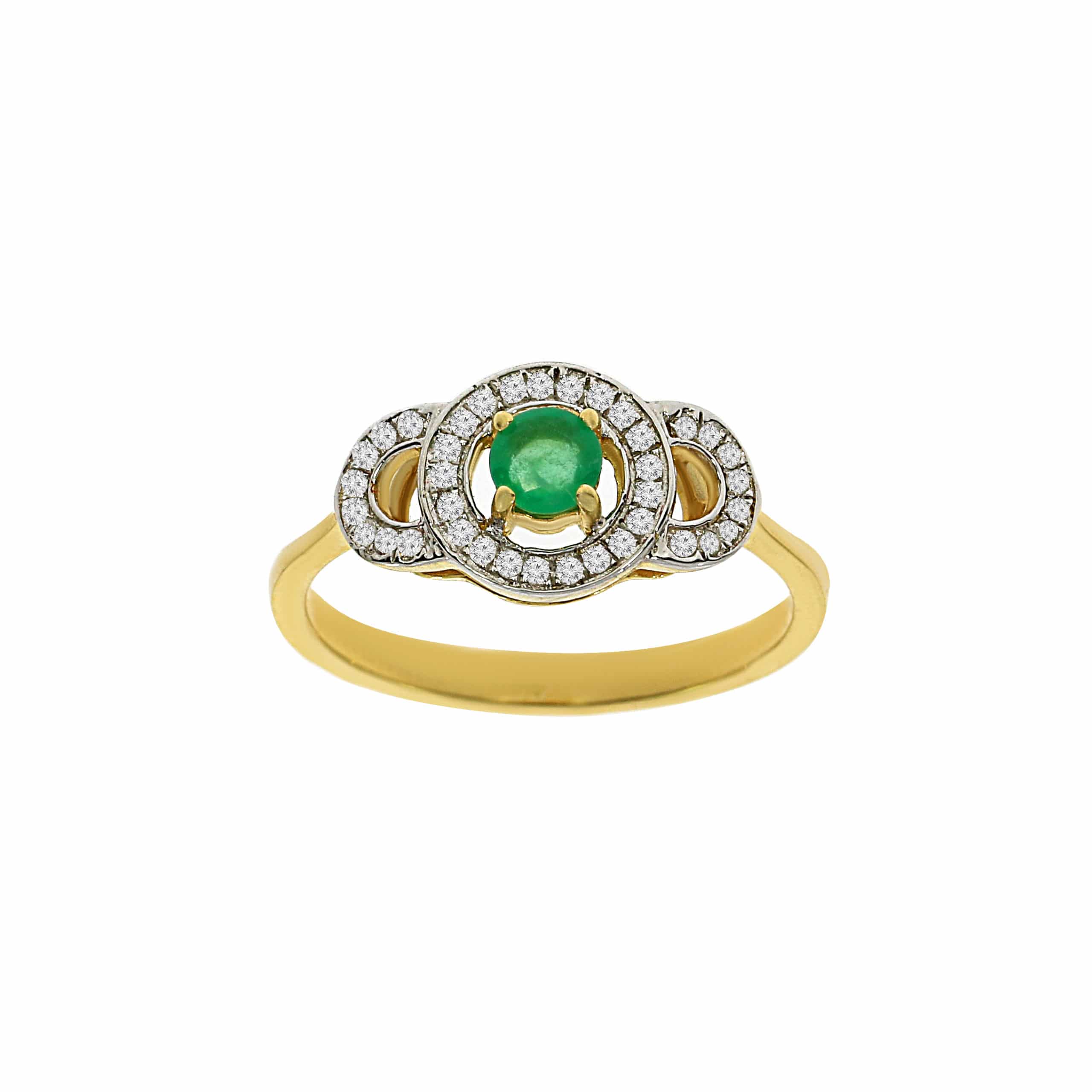 0.20ct Emerald and Diamonds Ring, 14K Yellow Gold