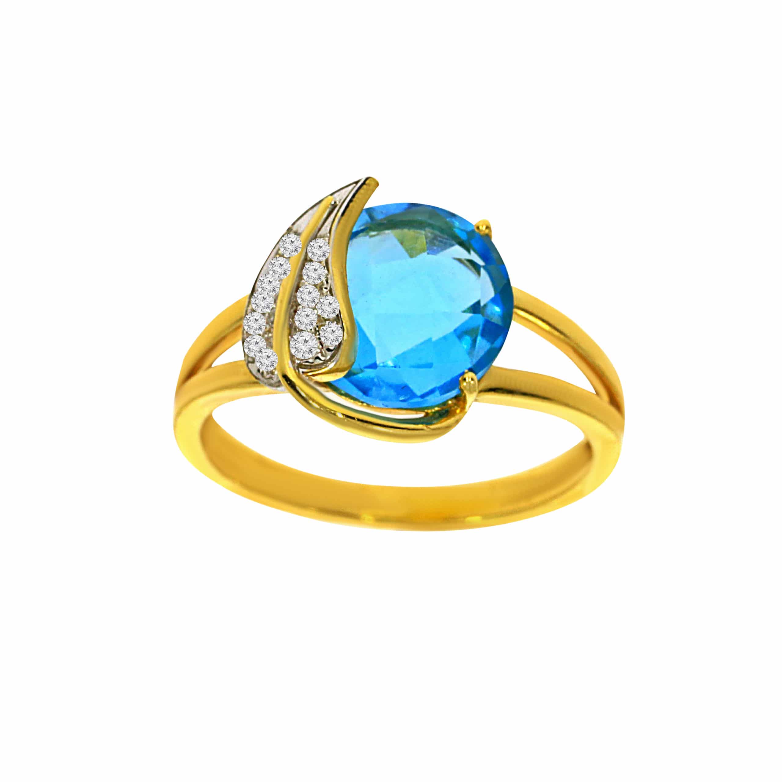 2.90ct Blue Topaz and Diamonds Ring, 14K Yellow Gold