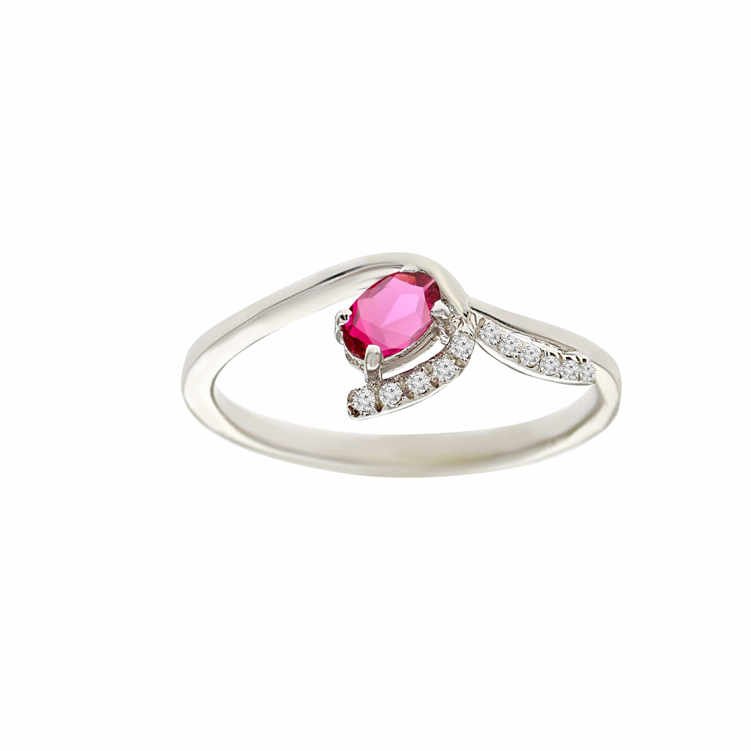 0.30ct Ruby and Diamonds Ring, 14K White Gold