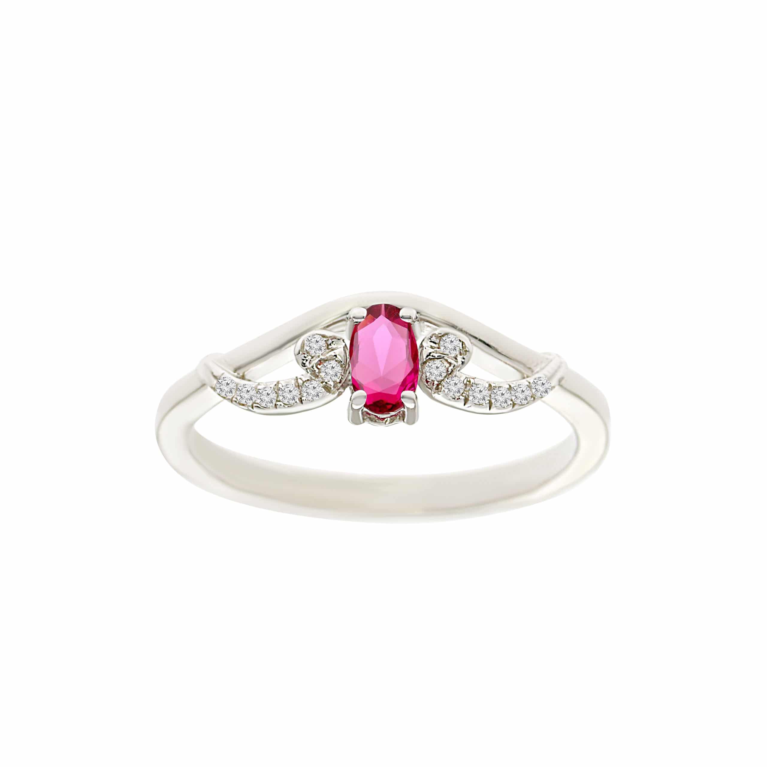 0.27ct Ruby and Diamonds Ring, 14K White Gold