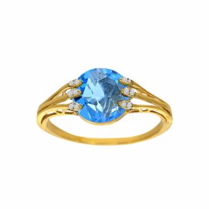 טבעת טופז-כחול 1.45 קראט, זהב-צהוב 14 קראט, משובצת יהלומים