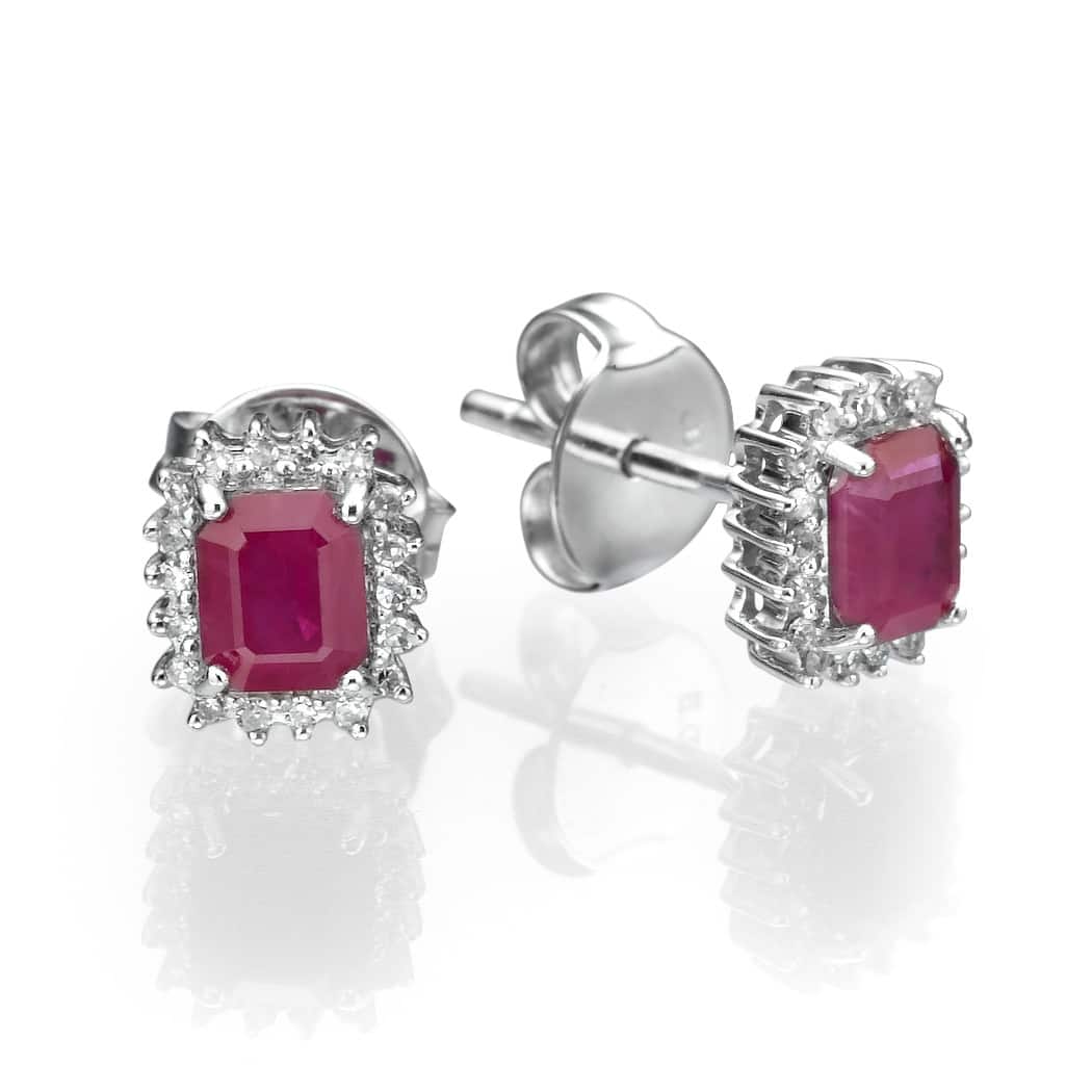1.10ct Ruby and Diamonds Earrings, 14K White Gold