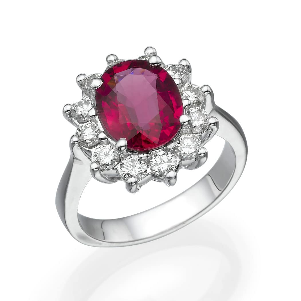 3.5ct Rhodolite Gem and Diamonds Ring, 14K White Gold