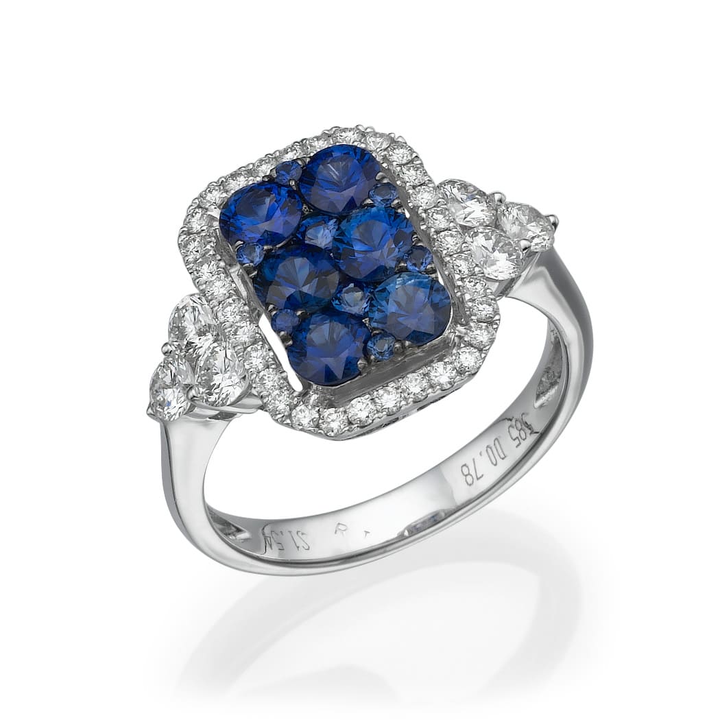 1.54ct Sapphire and Diamonds Ring, 14K White Gold