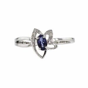 Sapphire and Diamonds Butterfly Ring, 9K White Gold