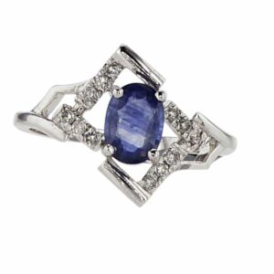 0.88ct Sapphire and Diamonds Ring, 14K White Gold