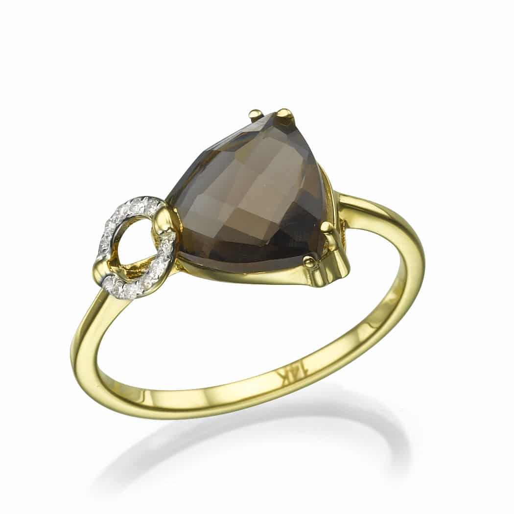 2.04ct Smoky Topaz and Diamonds Ring, 14K Yellow Gold