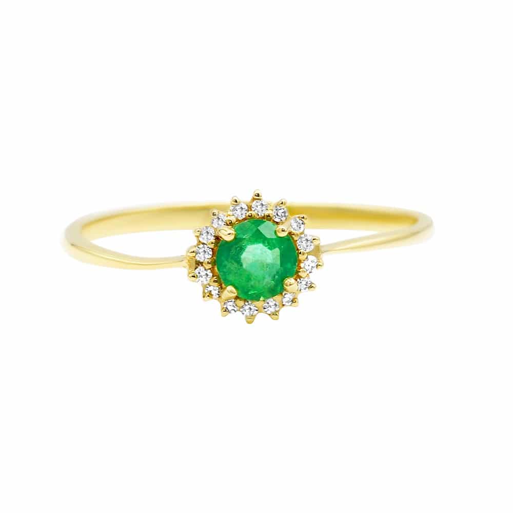 0.25ct Emerald and Diamonds Ring, set in 14K Yellow Gold