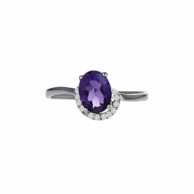 1.02ct Amethyst and Diamonds Ring, 9K White Gold