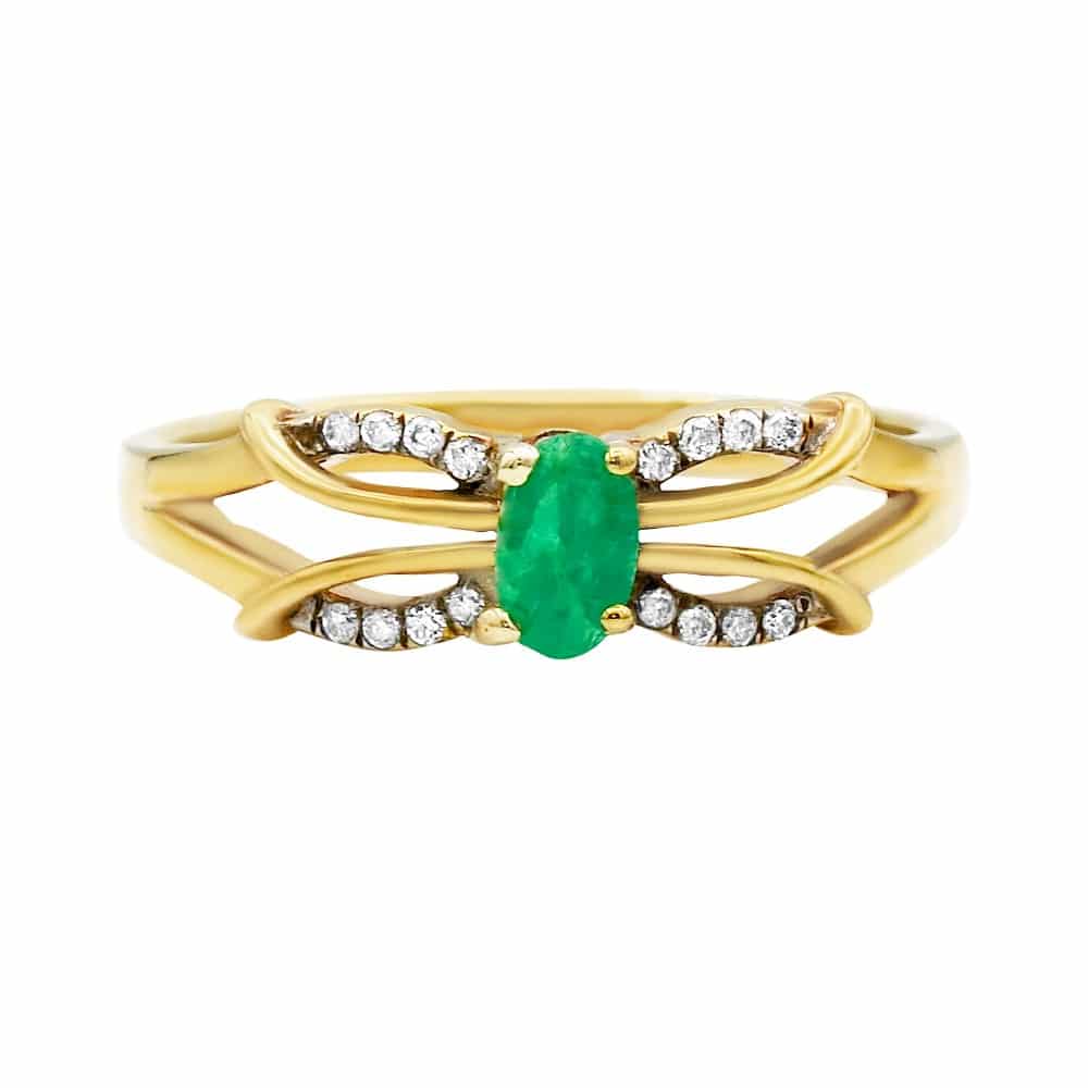 0.22ct Emerald and Diamonds Ring, set in 14K Yellow Gold
