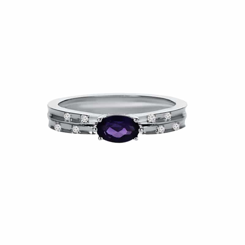 0.39ct Amethyst and Diamonds Ring, 14K White Gold