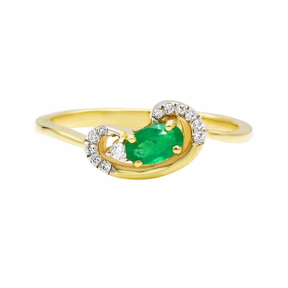 0.25ct Emerald and Diamonds Ring, set in 14K Yellow Gold