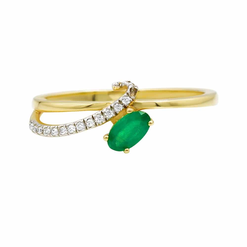 0.24ct Emerald and Diamonds Ring, set in 14K Yellow Gold