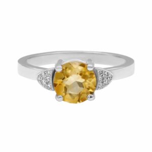 טבעת אבן סיטרין 1.16 קראט, זהב-לבן 14 קראט, משובצת יהלומים